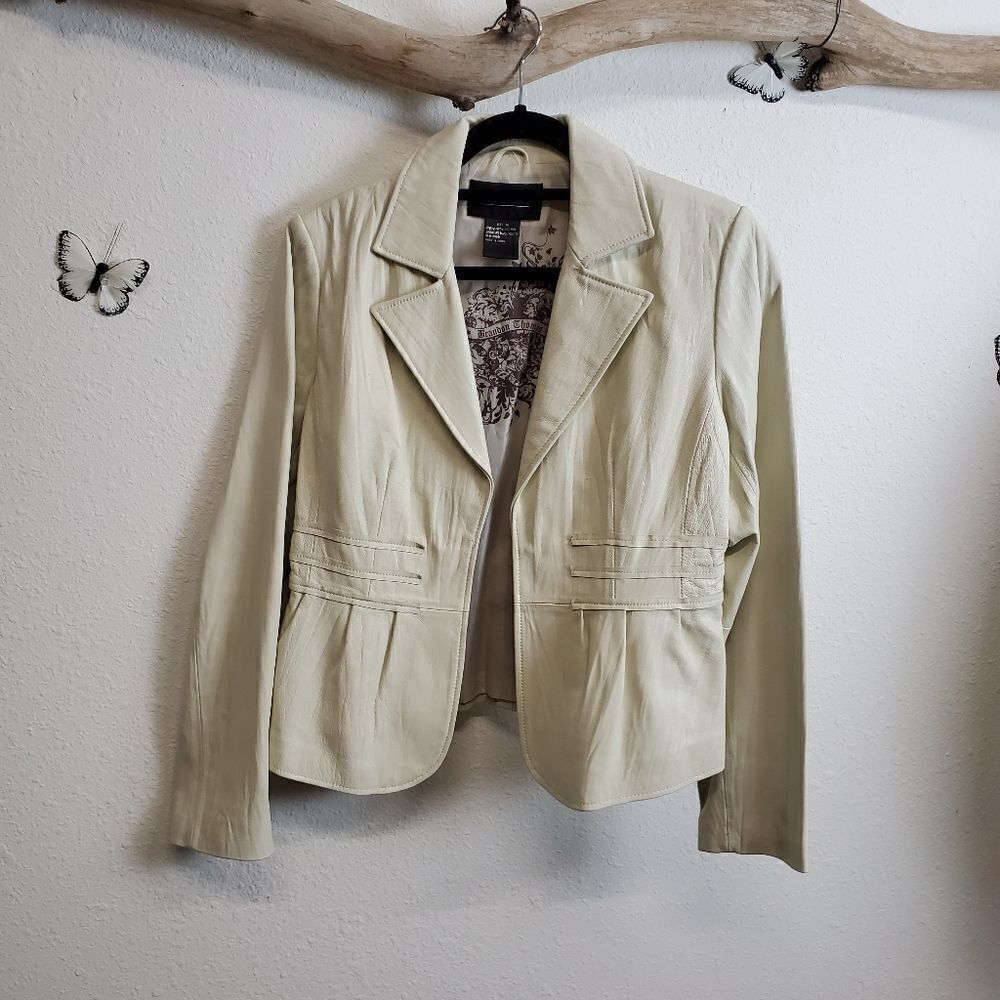 Brandon Thomas cream leather blazer